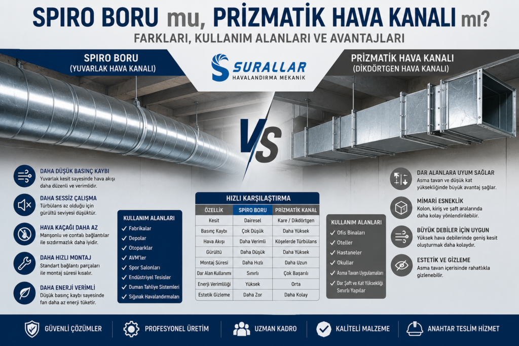 Spiro Boru mu, Prizmatik Hava Kanalı mı? Farkları, Avantajları, Dezavantajları ve Kullanım Alanları